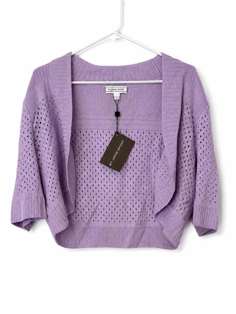 NWT St. John Sport Lavender Wool Rayon Pointelle Shrug Cardigan L
